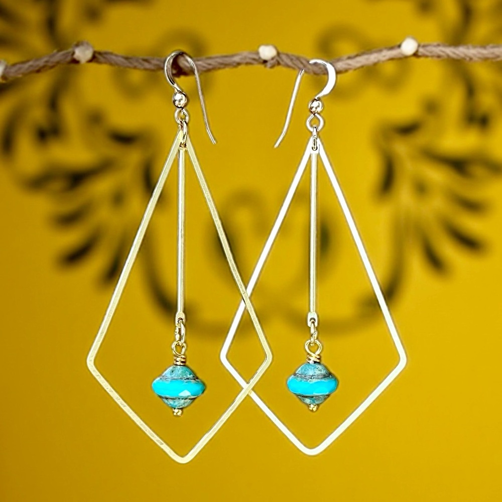 Geometric Turquoise Saucer Pendulum Earrings